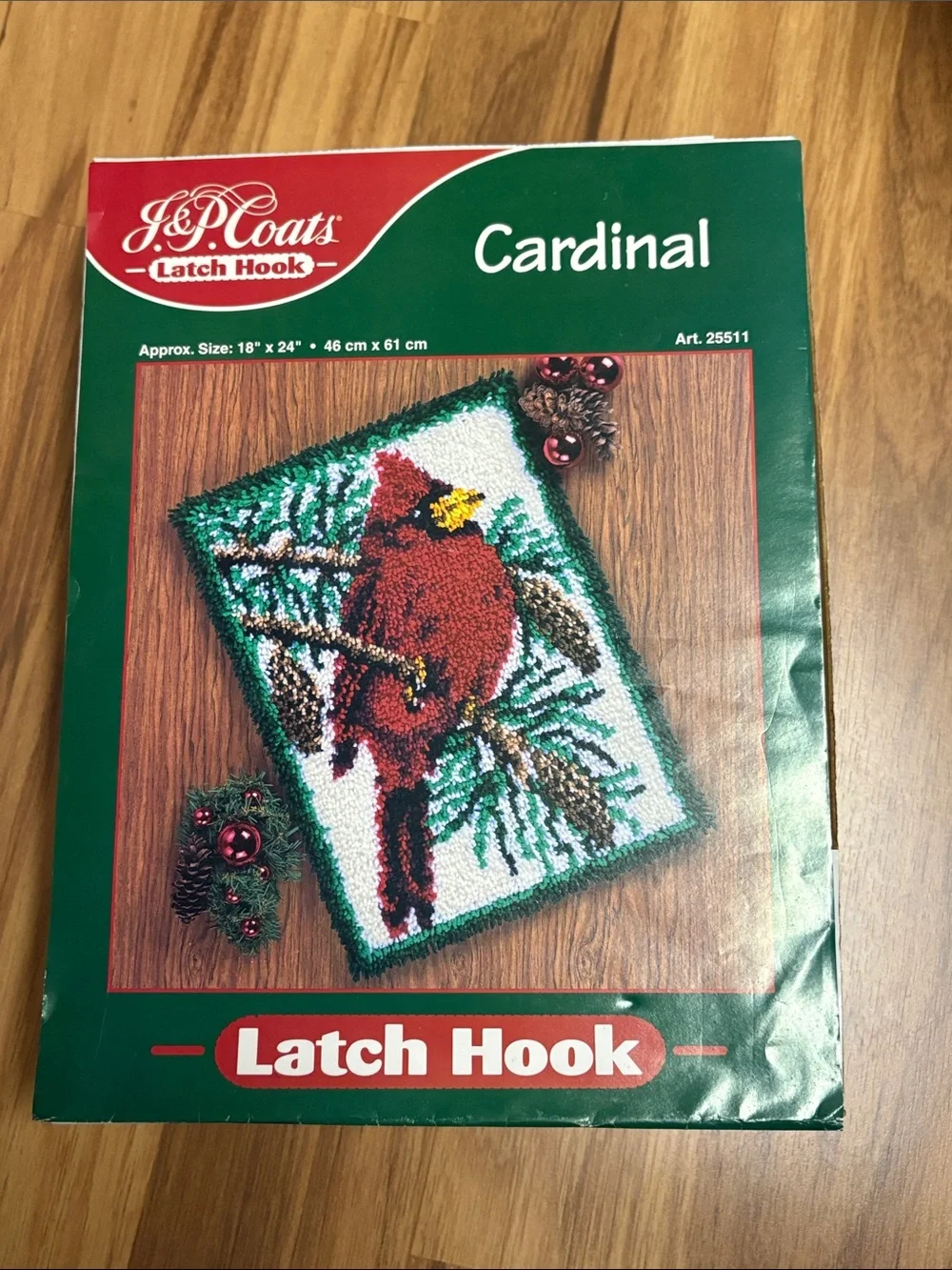 Vintage J&P Coats Christmas Cardinal Latch Hook Kit - hook included